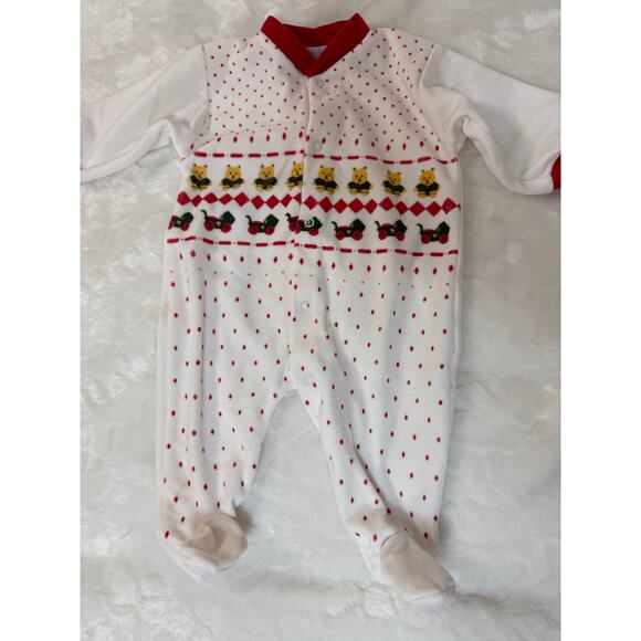 Vintage 80s Velvet Velour Christmas Bears Toys One-Piece Sleeper Romper Baby 6M - Picture 7 of 11